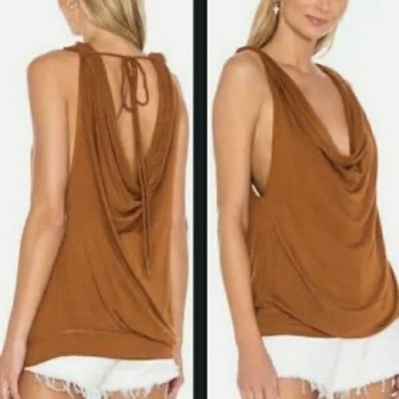 Free People My Way Cowl Neck Tank Top Draped Tie Back Size XL - Picture 3 of 9